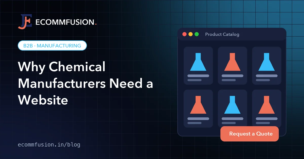 Chemical manufacturer website cover: online product catalog with request a quote button